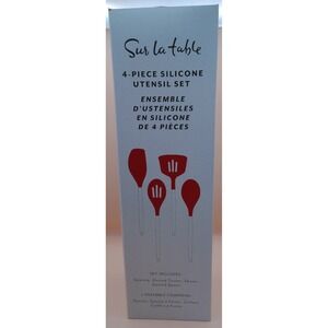 Sur La Table Red Silicone Utensil Set 4‎ Pc Spatula Spoon Slotted Turner Kitchen